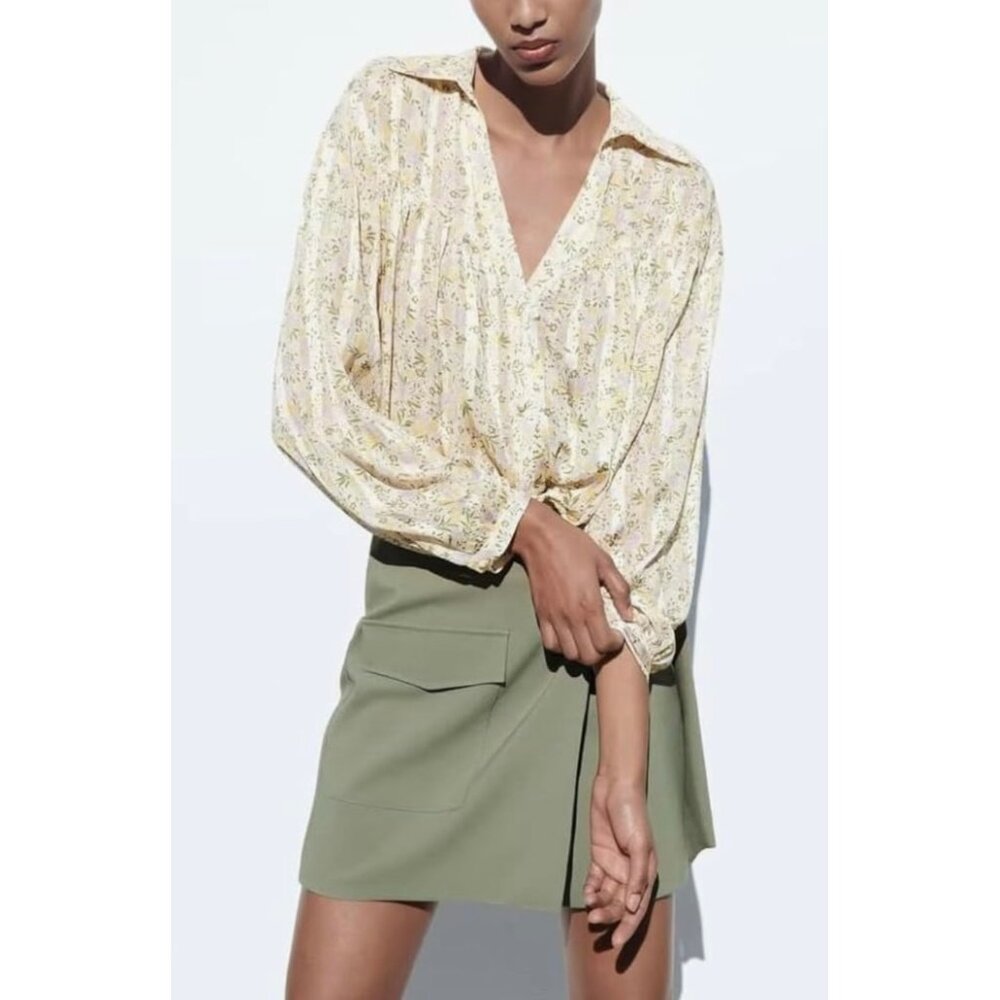 ZARA Olive Green A-line Wrap Cargo Pocket Belted Mini Length Skirt NWT Size XL